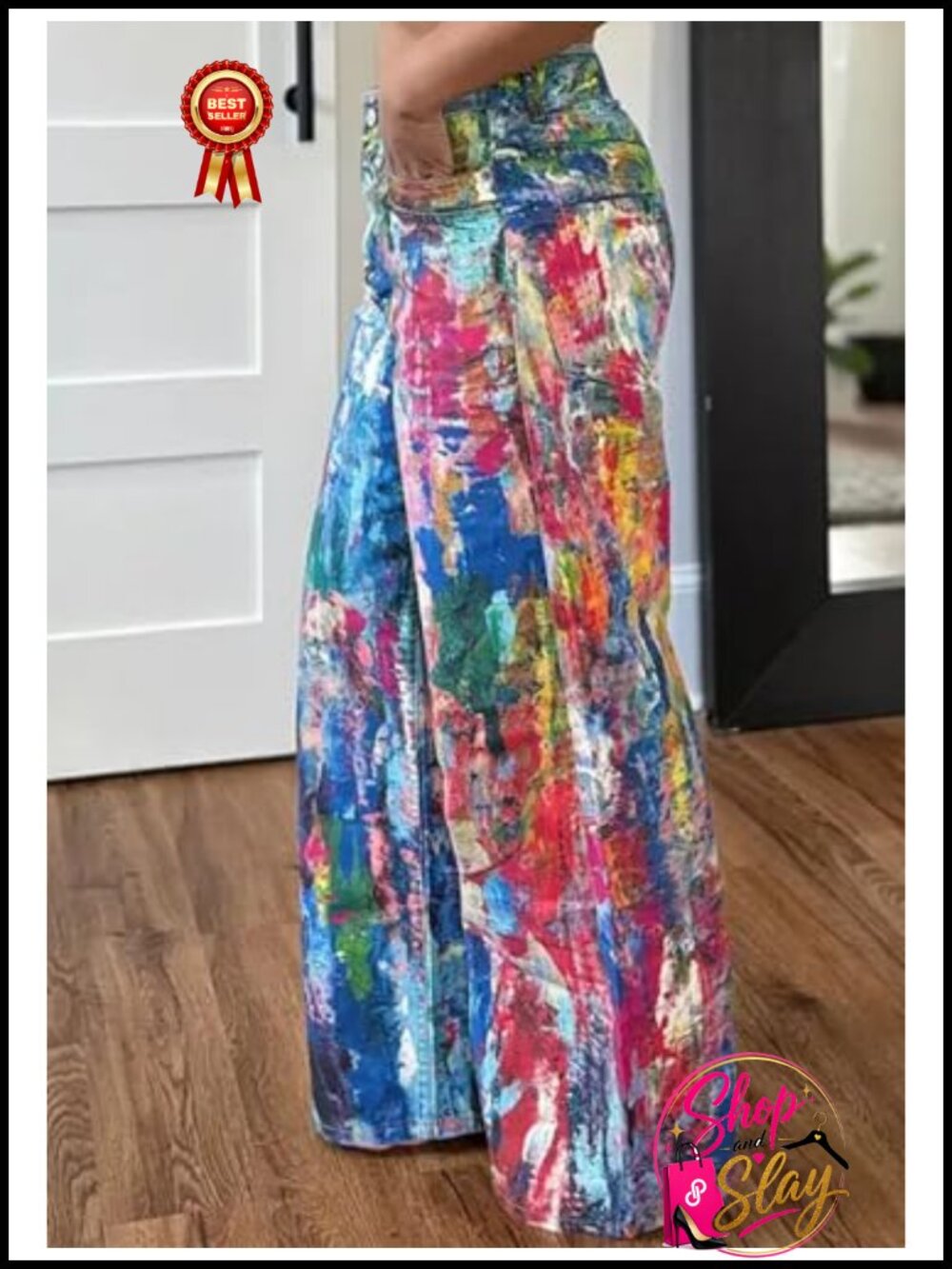 Famnbro Womens Baggy Y2K Jeans Tie Dye Print Splash Denim Pants High Waisted